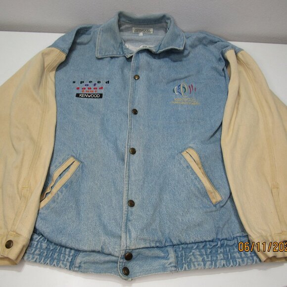 Vintage 90s Rare Kenwood Speed of Sound Tour Denim Varsity Bomber Jacket Lg - Picture 2 of 14